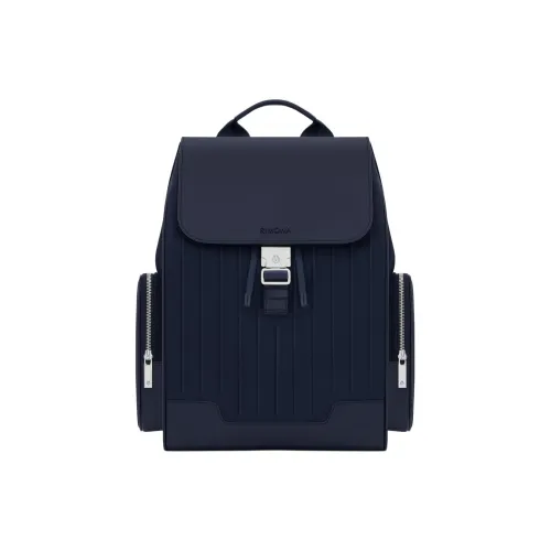 RIMOWA Never Still GRAIN LEATHER с холстом рюкзак большой мужской морской синий