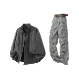 Комплект одежды (Темно-серый топ + Серые штаны)