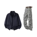 Комплект одежды (Темно-синий топ + Серые штаны)