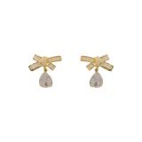 Золото-Циркон Бант Капля Воды Серьги-гвоздики (Утолщенное Реальное Золото Электроплазменное Покрытие)