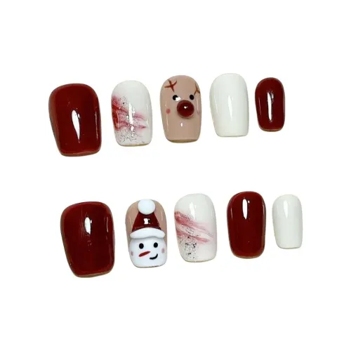 LIANJING [Лось Снеговик] Ручной Тема False Nail ОСЕНЬ Лазурь Новый Год Атмосферный Милый Лось Ногтей Патч 20мм Короткий ЛАДЬЯ