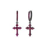 Сверкающие Черные Розовые Серьги-кольца с ромбовидным крестом [1 пара]