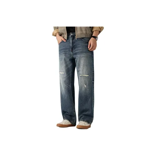 FAIRWHALE Синий Патч Мужские Джинсы