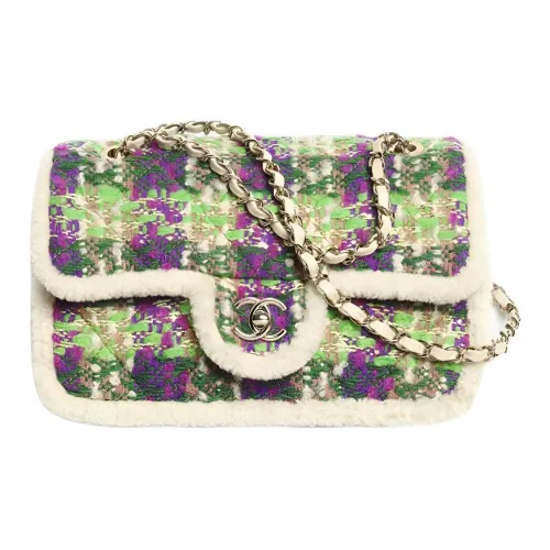 CHANEL Шерсть Сумка через плечо Большая Женская Зеленая Фиолетовая Айвори