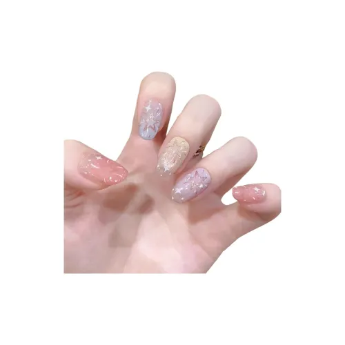 T Z Макарон Градиентный Звезды Блестящий False Nail Миндаль Укороченный Розово-фиолетовый Смудж Милый