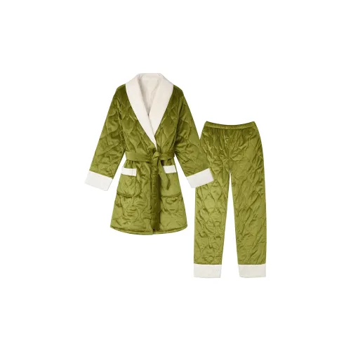 IIZZINI Оливково-зеленый Утеплённый Кружево Вверх Женские Комплект Женские Пижамные комплекты