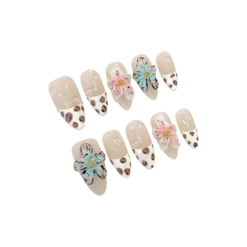 Yun Yue Joe Броги Demon Flower Design French False Nail Almond Leopard Print Gradient Coquette