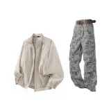 Комплект одежды (Светлый хаки топ + Серые штаны)