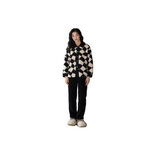 FAVMARTHA Черный Белый Клетка Женский Пижамный Комплект