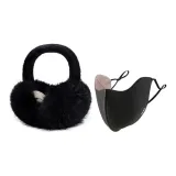 Термический двухкомпонентный комплект [Черные наушники с меховыми капюшонами + Черная теплая маска]