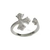 Серебряный - Полностью украшенный горным хрусталем крест открытое кольцо (утолщенный реальный золотой гальванизированный)