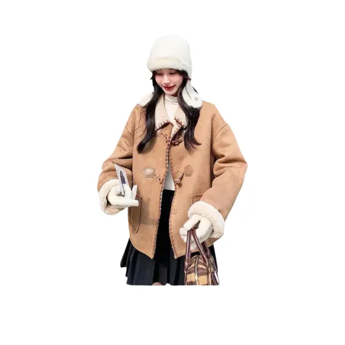 IWZI Кнопка из бычьего рога Кофе Женское пальто