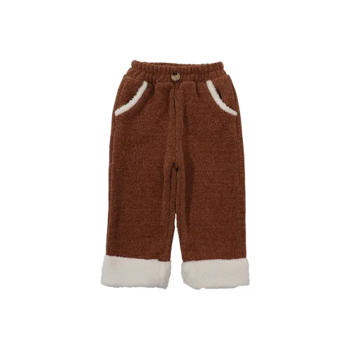 SHIBU Бобовый Однокнопочный С флисовой подкладкой Брюки Кофе Предшкольные Тренировочные Штаны