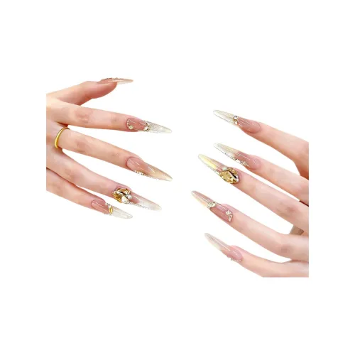 T Z Элегантность Принцесса Богатство Кошачий глаз Сверкающий Кожа Положительный Большой False Nail Заостренный Миндаль Золотой Румяна Стойкий Coquette