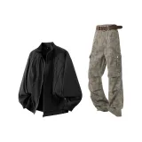 Комплект одежды (Черный топ + Хаки штаны)