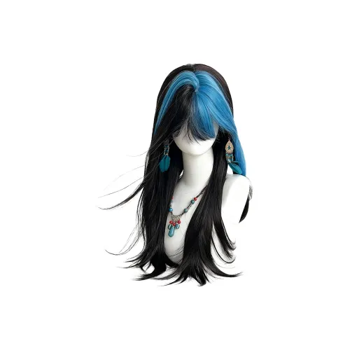 Northward Incline Синий Черный Балаяж Чёлка Длинные Прямые Волосы Женский Шапка Высокотемпературная Пряжа