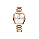 Розовое золото, корпус, белый циферблат, стальной браслет, стиль