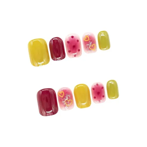 OUYUJI Handcrafted False Nail MID Длина Овал Укороченный MID Длина Циановый Smudge Coquette