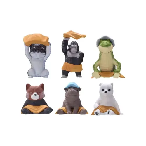 BANDAI Милый Sauna Животные Gorilla Крокодил Polar Bear Lucky Draw Одиночная капсульная игрушка Цельная коробка 6 шт