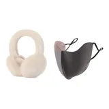 Термический двухкомпонентный комплект [Бежевый мех с наушниками + Темно-серая теплая маска]