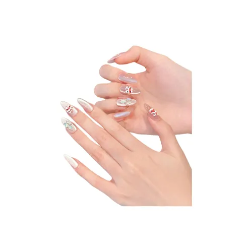 Yun Yue Joe Процветание Лев Relief Персик OF Радость False Nail Овал Длинный Розовый Однотонный Кошачий глаз