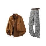 Комплект (Коричневый топ + Серые штаны)