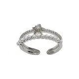 Серебряный-украшенный стразами пятиконечная звезда, двухслойный, жемчужный, открытый палец, кольца (утолщенный, реальная золотая гальванизация)