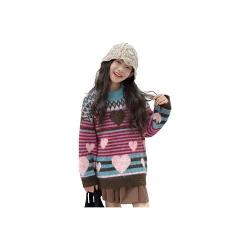 Qiao Ni Tong Красный Зеленый Многоцветный Школьный возраст Свитера