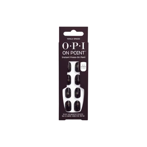 OPI Totally Spaced False Nail Короткий Круглый Черный Однотонный Звезды 24 шт