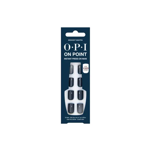 OPI Midnight Curse False Nail Short Square Wa Round Navy Blue Solid Color Instagram Style 24 Pack