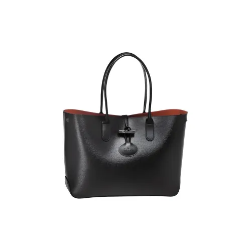 LONGCHAMP Roseau Коровья кожа Сумка через плечо Большая Женская Черная