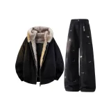 Чёрное жёлтое пальто + чёрные штаны