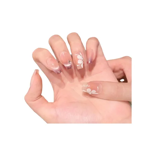 Yun Yue Joe Фиолетовый Ледяной Цветочный дизайн Фиолетовый Французский Улыбка Кошачий глаз False Nail Короткий LADDER Розовый Градиентный Coquette 20mm