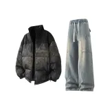 Темно-серый топ + синие штаны