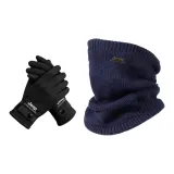 Темно-синий синий комплект одежды [темно-синий шарф + черные перчатки]
