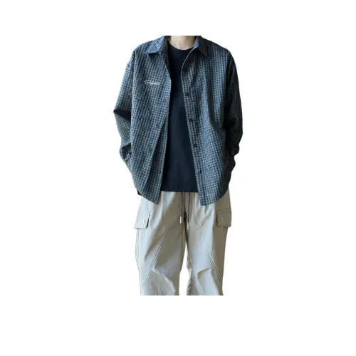 PODGORNOI Синий С подарками Съемный Металл Этикетка Мужская Рубашка