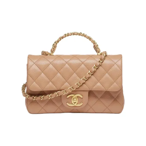 CHANEL С рельефом Тисненый Блестящий Телячья кожа Золотой металл Сумка Мини Женские Верблюжий цвет