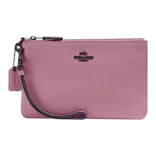 COACH Wristlet Полированная Галечная Кожа Кошелек Клатч Маленький Женский Розовый