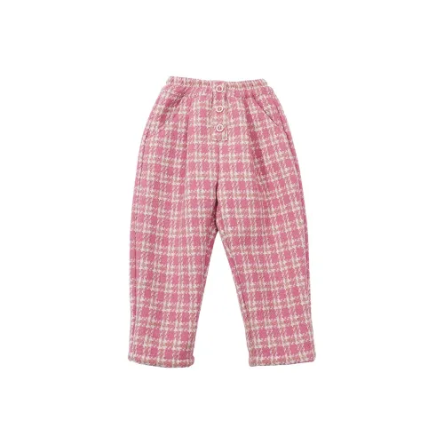 SHIBU Бобовый Три пуговицы Клетчатый С флисовой подкладкой Брюки Розовый Предшкольные Тренировочные брюки
