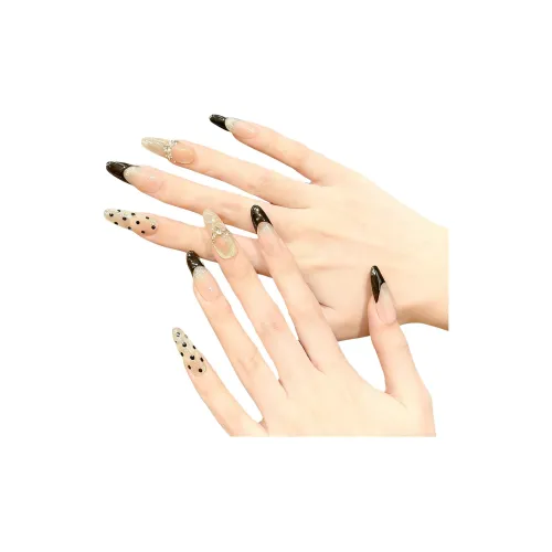 SHAQINUO [Черный Золотой Hepburn] Ручная работа Кожа Ухаживающий Премиум Кошачий глаз Маникюр 30 мм Фальшивый Ногтей