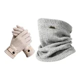 Светло-серый комплект одежды [Светло-серый шарф + хаки перчатки]