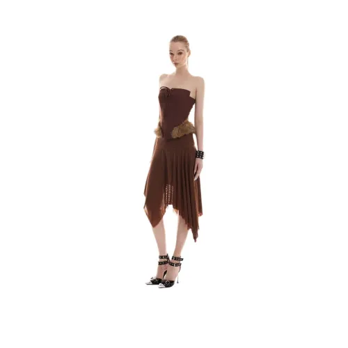 FTTHR Коричневый Женские Платья без рукавов