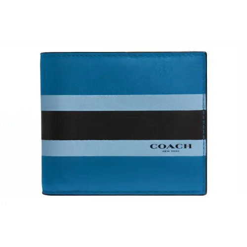 COACH Компактный Бифолд из коровьей кожи с лямкой кошелек для денег держатель для карт с ремешком мужской джинсовый синий