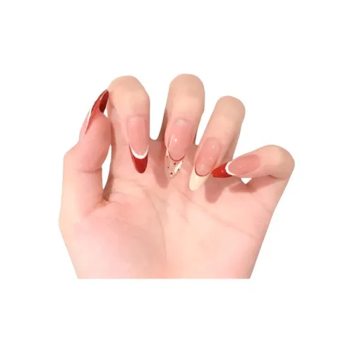 T Z Новогодний красный Полка Дот Кошачий глаз False Nail MID Длина Длинный Ледяная прозрачность Красный Однотонный Coquette