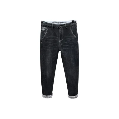 JIKENDI Черный Снег Лиса Флис Мужские Джинсы