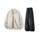 Бежевый топ + черные штаны с флисовой подкладкой