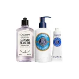 Трехкомпонентный комплект: Белый Лавандовый Уход за телом 250 мл + Питательный лосьон с ши 250 мл + Крем для рук с ши 30 мл