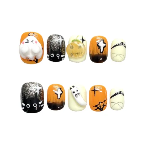 Rui Jin Ручной Милый Демон Хэллоуин False Nail Укороченный Короткий LADDER Многоцветный Smudge Мультяшный 16mm