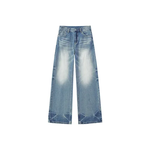 A3G4 Выстиранный Синий Унисекс Джинсы