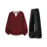 Красный топ + черные штаны